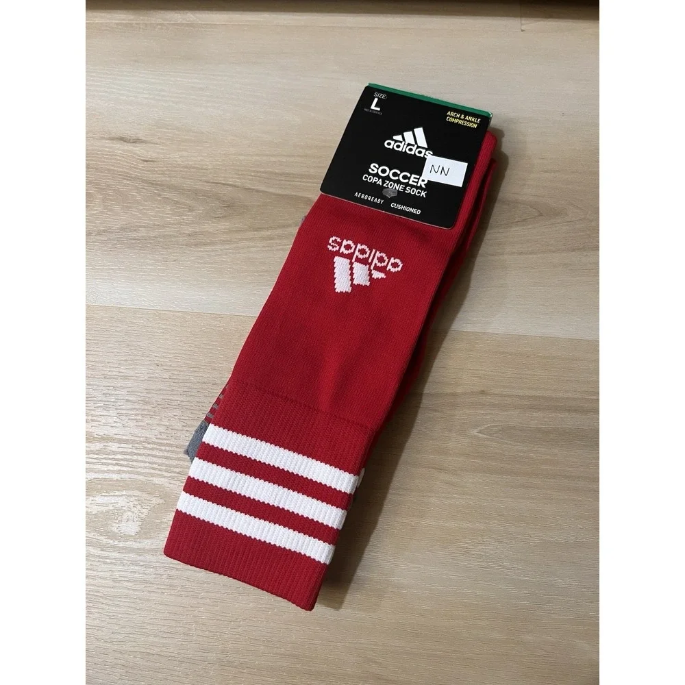Adidas OTC Soccer Socks 1 Pair Men's 9-13 Large Womens 10-12 Red With White Gray